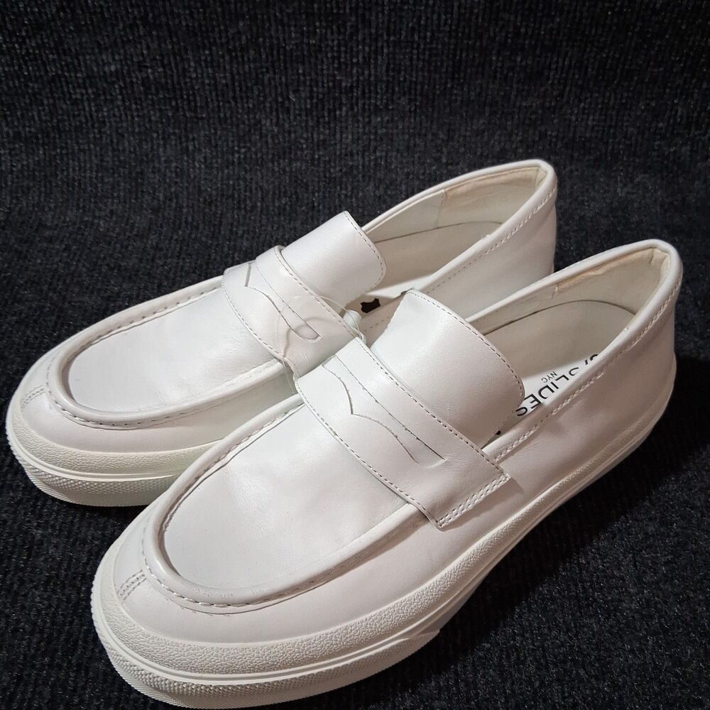 J/Slides Womens Leather Slip-On Platform Loafers Solid White Size 9 Preppy Class